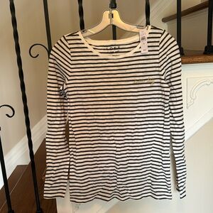 Brand New, Loft Long Sleeve “Snow Day” Embroidered Striped Shirt, Size XS